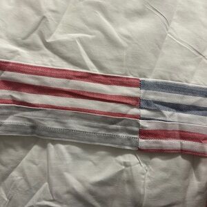 Red, White, Blue and Gray Striped Edge Crib Skirt